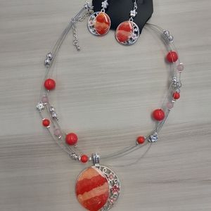 2/$15 🌸Handmade Red Coral Necklace + Earrings
